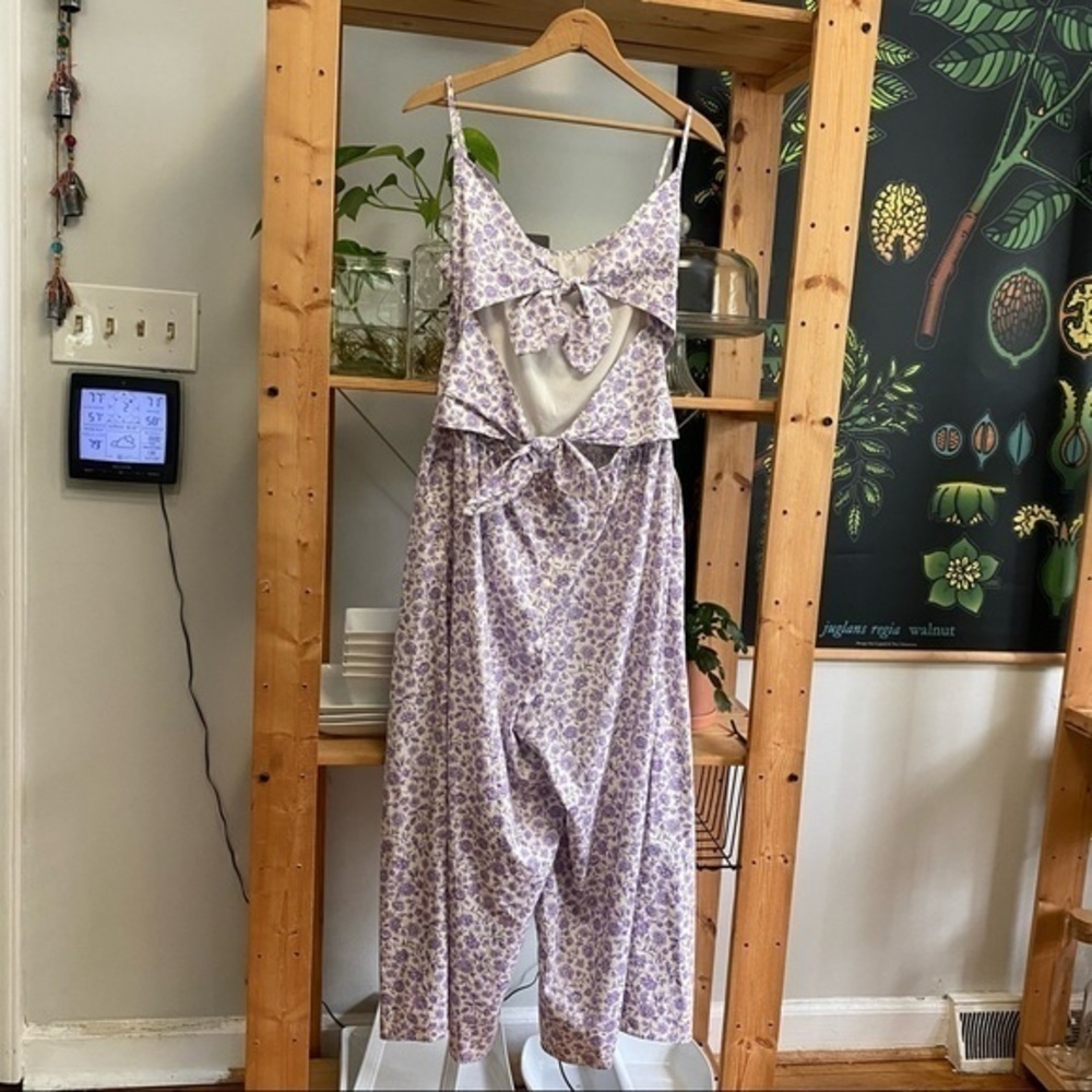Gal Meets Glam Purple Lilac Floral Wide Leg Etta Double Tie Back Jumpsuit 8 - Picture 5 of 16